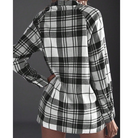 Plus classic Peach Mix Plaid Print Button Down Boyfriend Long Sleeve Shirt - Picture 6 of 6